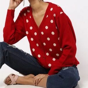 Stylish Red Polka Dot Cardigan New without tag